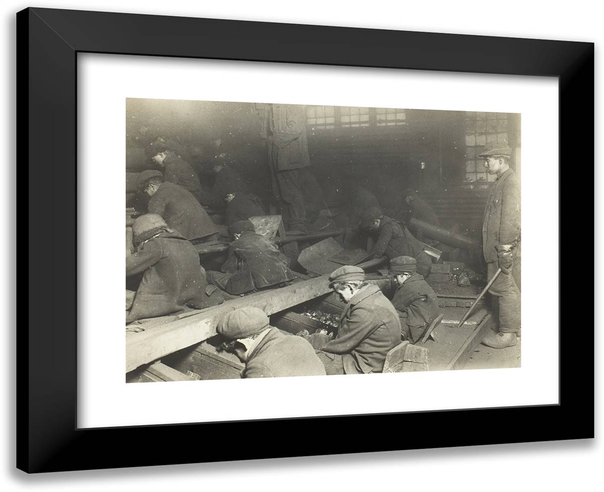 A VIew of Workers in Ewen Breaker of Pennsylvania Coal Company 24x20 Black Modern Wood Framed Art Print Poster by Hine, Lewis Wickes