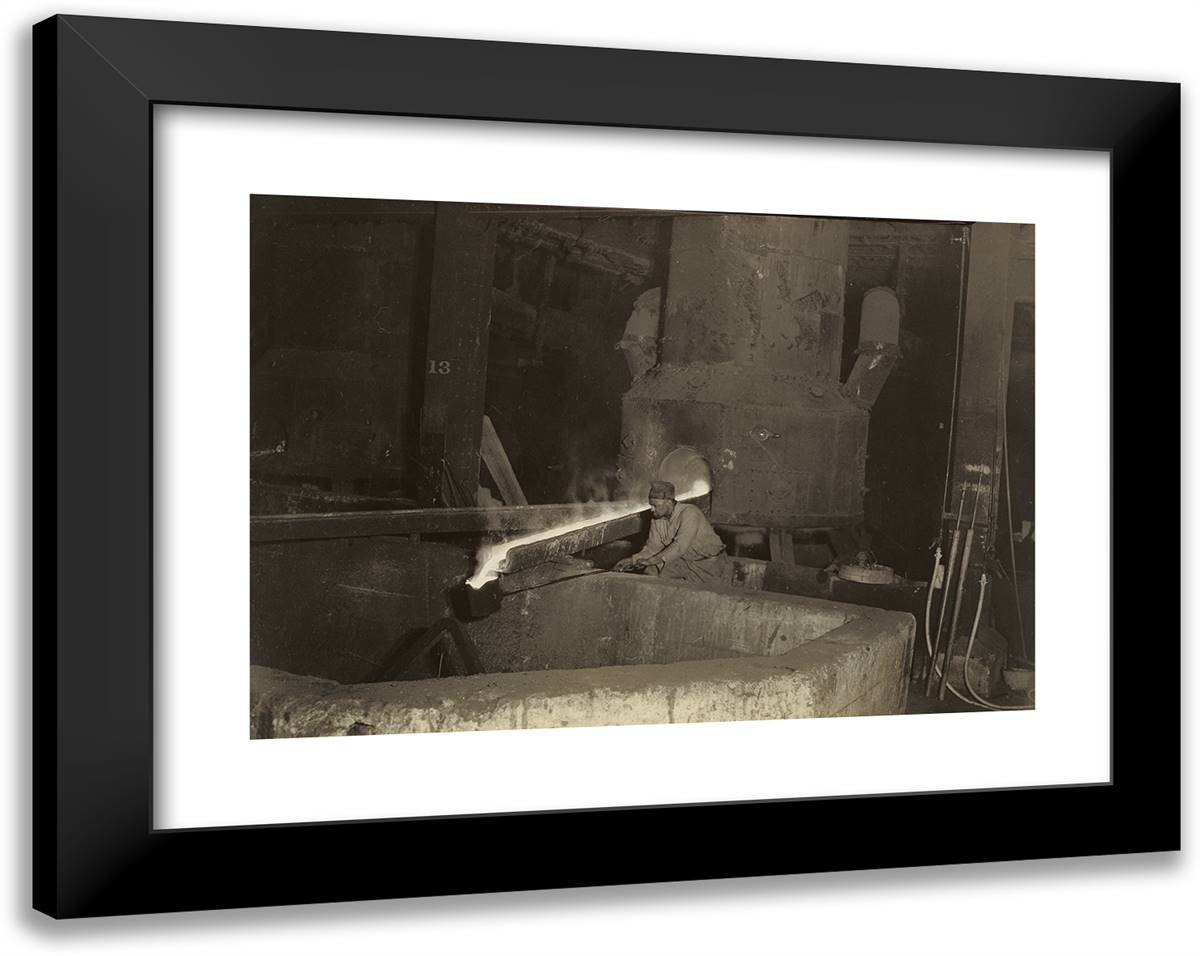 Black Steel Worker Baldwin Locomotive Works, Eddystone, Pe 24x19 Black Modern Wood Framed Art Print Poster by Hine, Lewis Wickes
