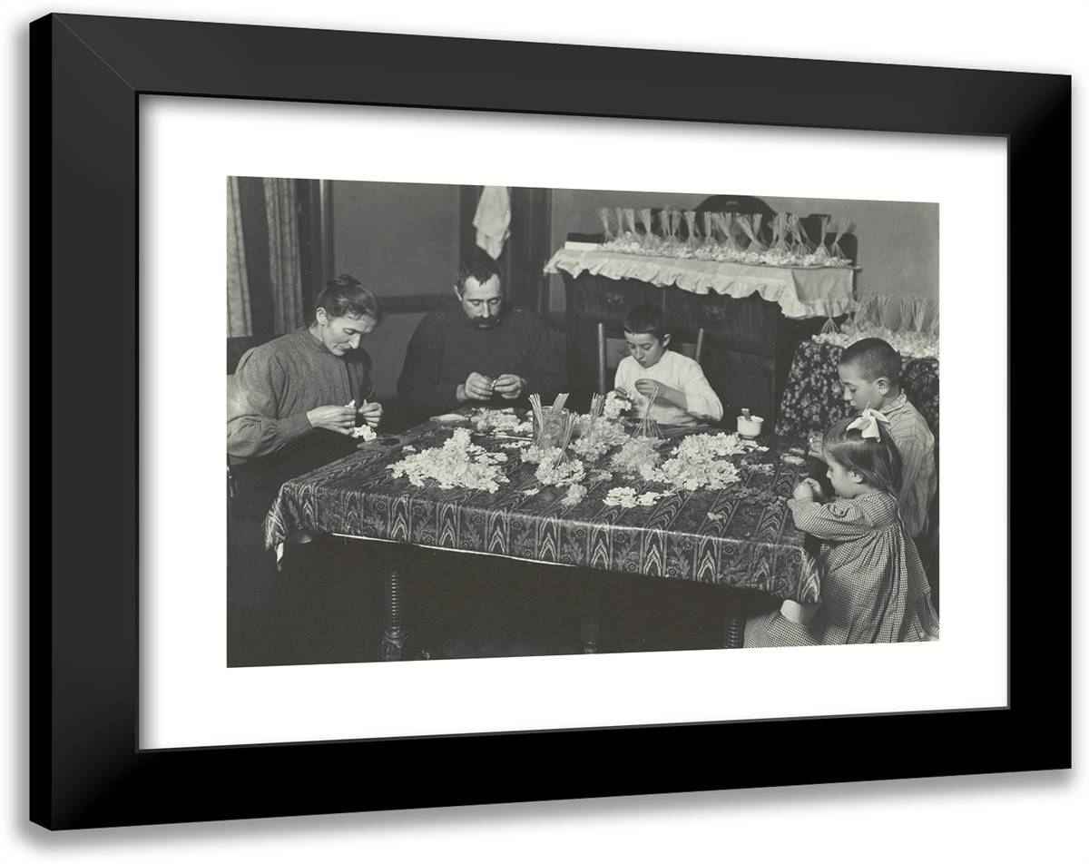 Family Making Flowers 24x19 Black Modern Wood Framed Art Print Poster by Hine, Lewis Wickes