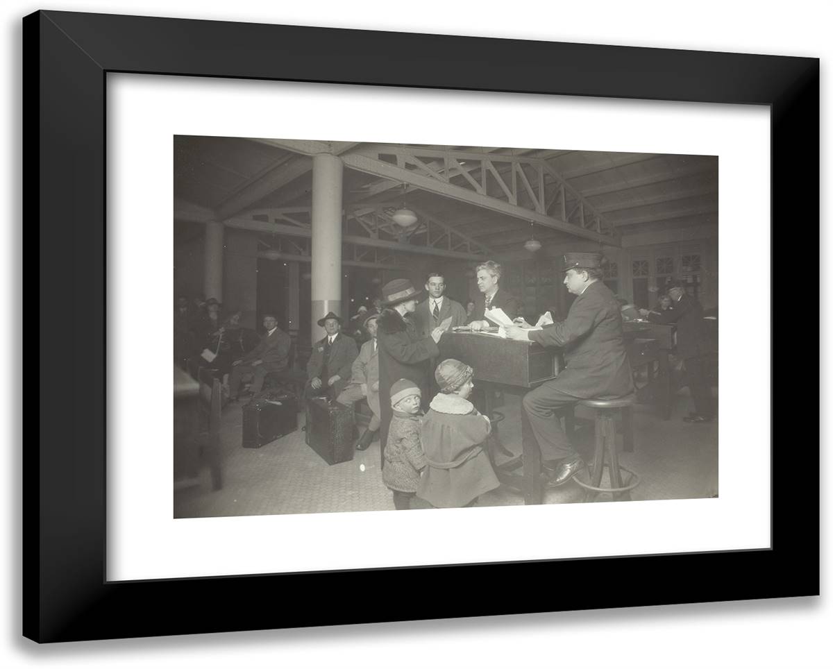 German Family, Interpreter and Recorder at Ellis Island 24x19 Black Modern Wood Framed Art Print Poster by Hine, Lewis Wickes