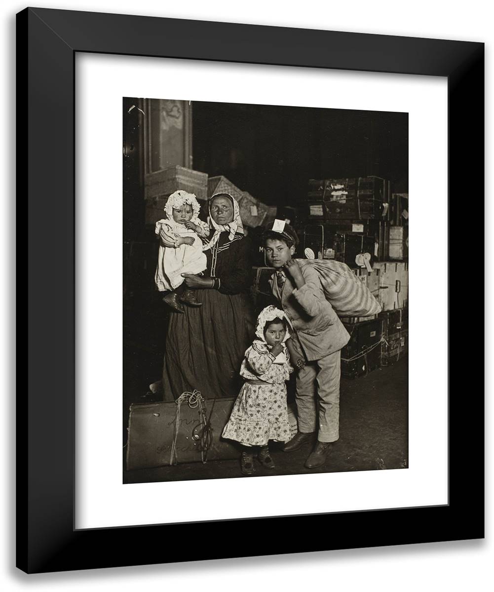 Italian Family Seeking Lost Baggage, Ellis Island 20x24 Black Modern Wood Framed Art Print Poster by Hine, Lewis Wickes