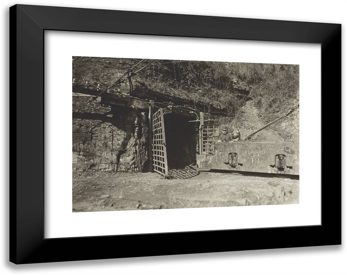 Motor for Coal Train, West VIrginia 24x19 Black Modern Wood Framed Art Print Poster by Hine, Lewis Wickes