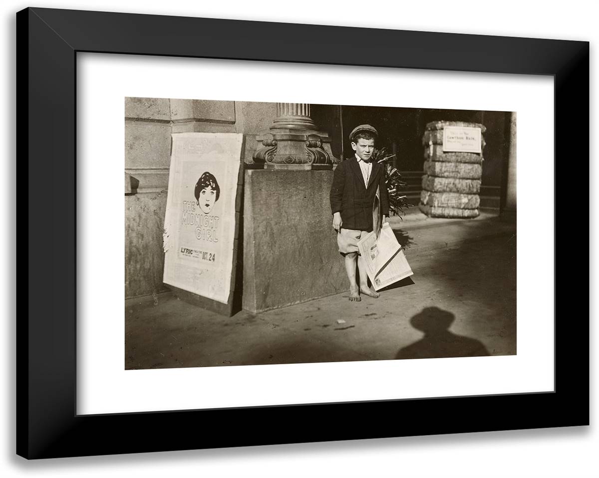 Newsboy, Mobile, Alabama 24x19 Black Modern Wood Framed Art Print Poster by Hine, Lewis Wickes