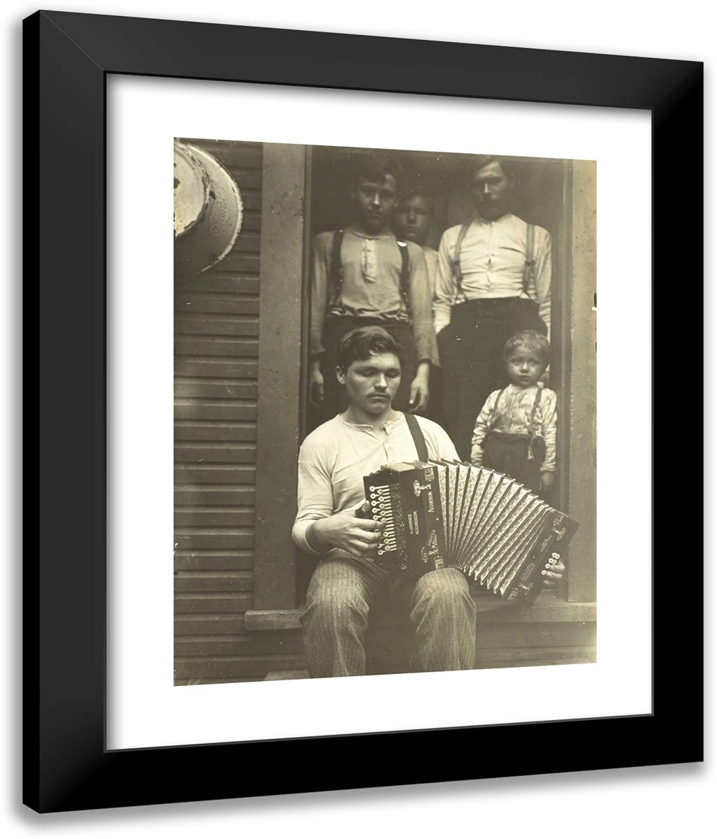 Slovak Steel Worker in the Pittsburgh Region Relaxes After Supper 20x24 Black Modern Wood Framed Art Print Poster by Hine, Lewis Wickes