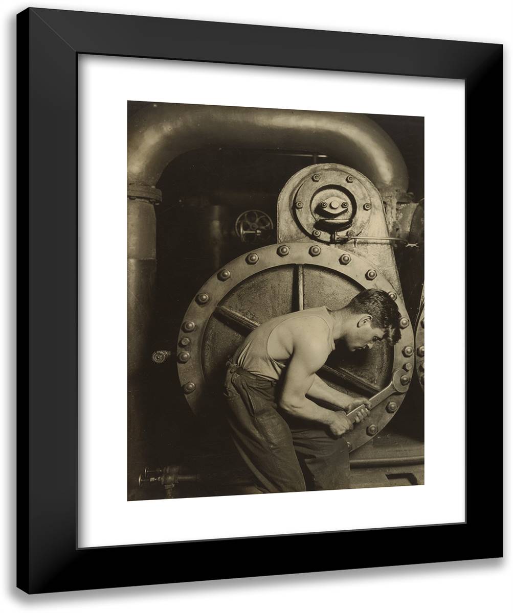 Steamfitter, or Mechanic and Steam Pump 20x24 Black Modern Wood Framed Art Print Poster by Hine, Lewis Wickes
