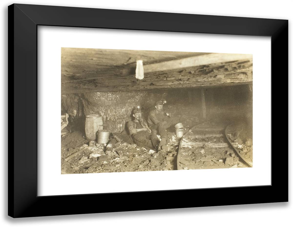 These Miners Like Their Lunch and a Little Rest in Such Low-Ceilinged Entries 24x19 Black Modern Wood Framed Art Print Poster by Hine, Lewis Wickes