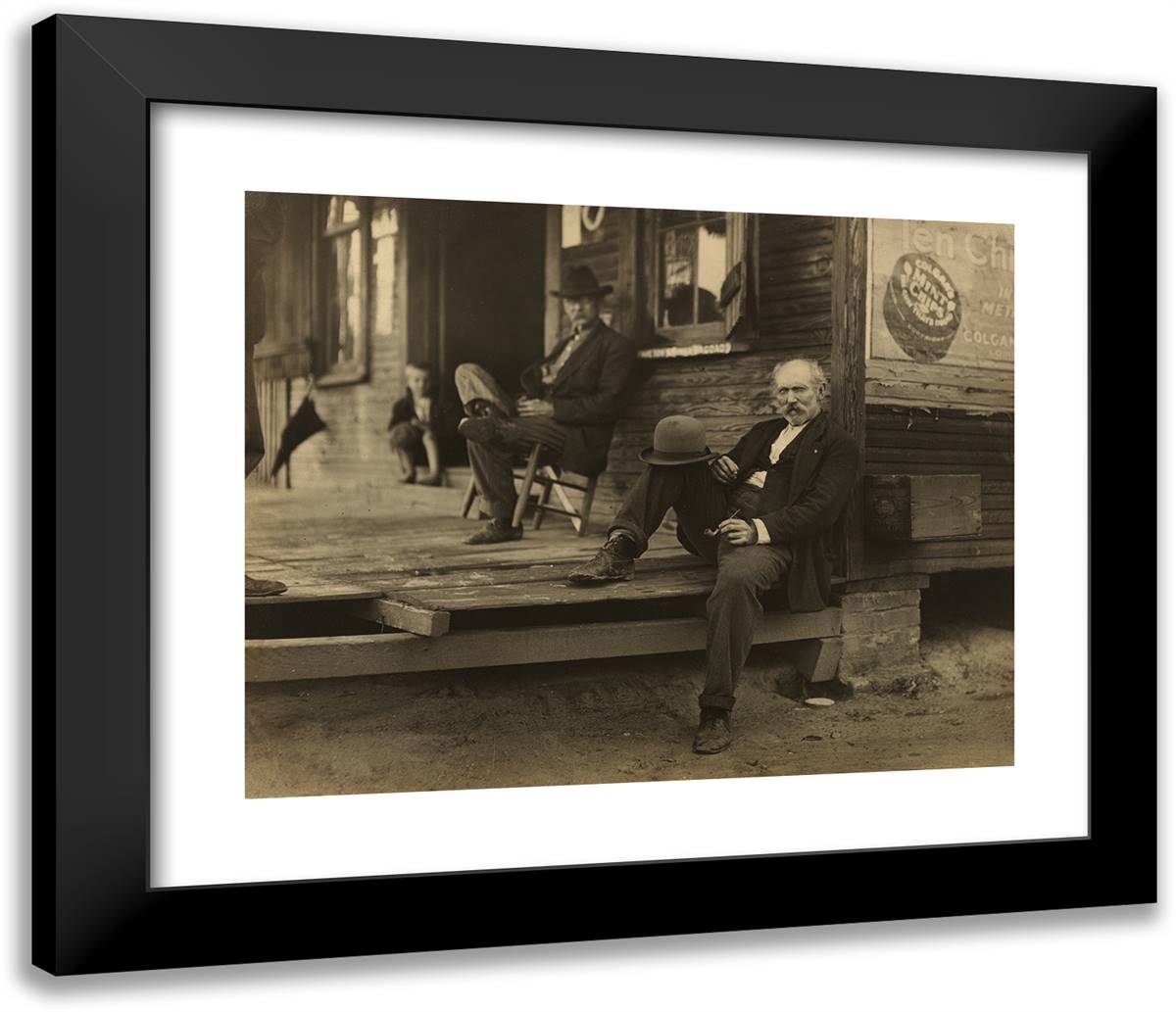 Two Men & Boy on Porch 23x20 Black Modern Wood Framed Art Print Poster by Hine, Lewis Wickes
