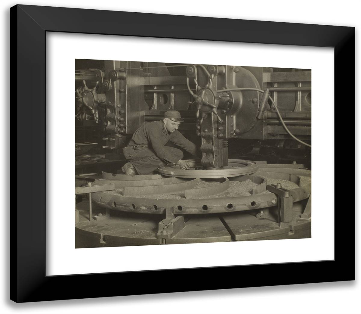 Worker at Grinding Machine 23x20 Black Modern Wood Framed Art Print Poster by Hine, Lewis Wickes