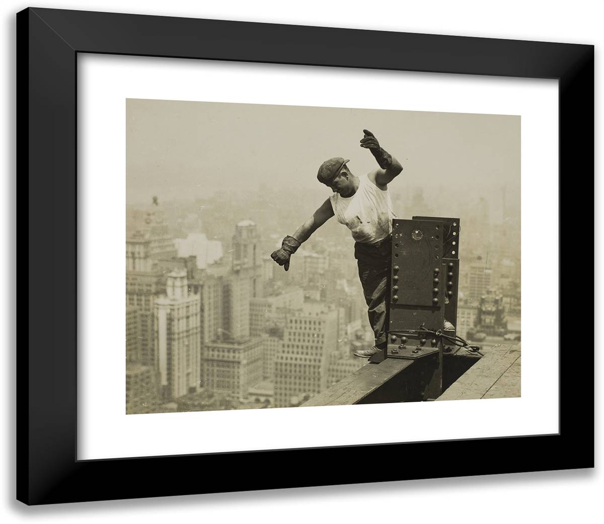 Worker Giving High-Signal to the Derrick Crew 23x20 Black Modern Wood Framed Art Print Poster by Hine, Lewis Wickes