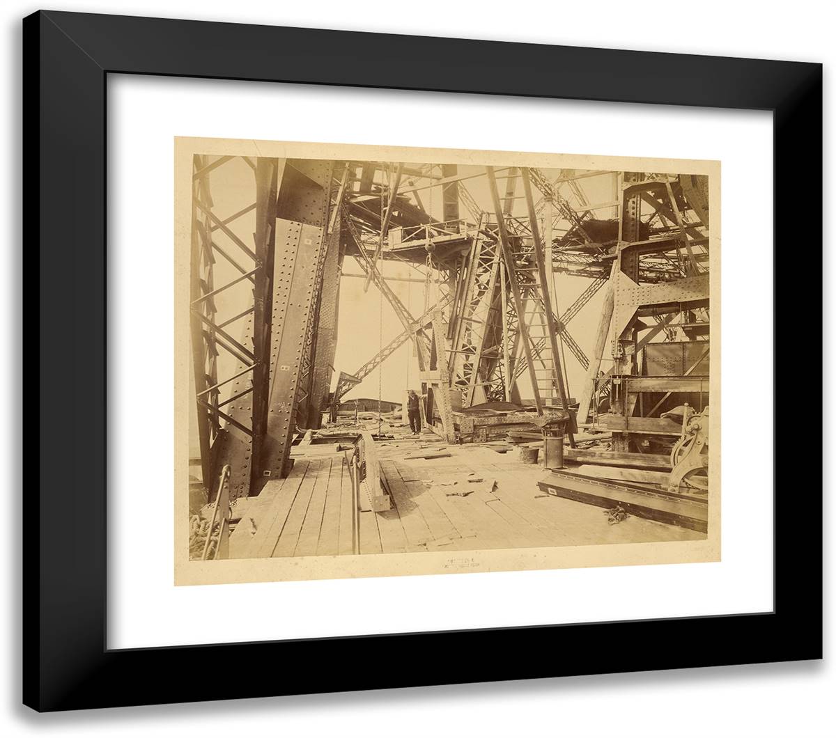 Platform and Worker 23x20 Black Modern Wood Framed Art Print Poster by Durandelle, Louis