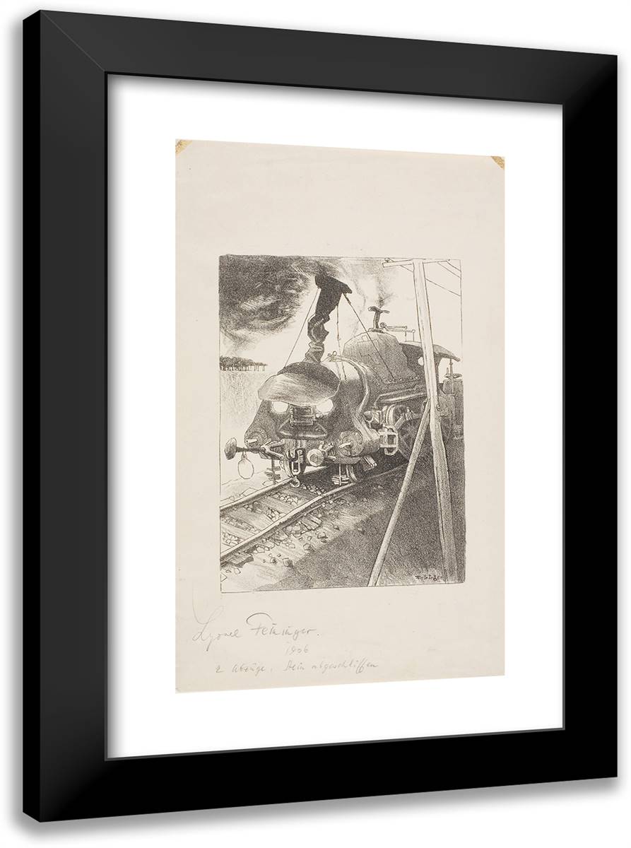 Decrepit Locomotive 17x24 Black Modern Wood Framed Art Print Poster by Feininger, Lyonel