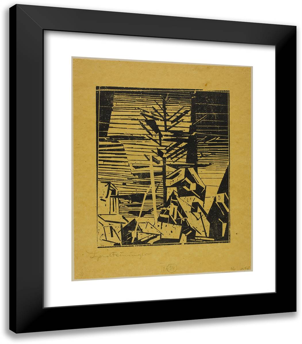 Gelmeroda with the Fir Tree 20x23 Black Modern Wood Framed Art Print Poster by Feininger, Lyonel