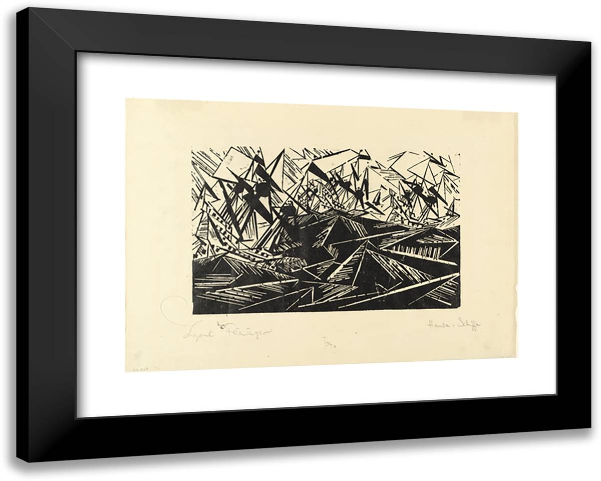 Hanseatic Ships (Hansaschiffe) 24x19 Black Modern Wood Framed Art Print Poster by Feininger, Lyonel
