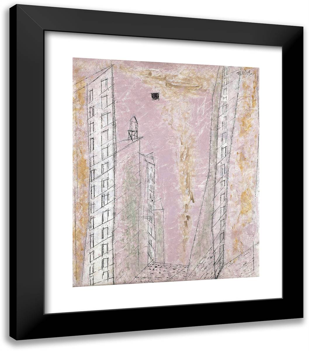 Manhattan Dawn 20x23 Black Modern Wood Framed Art Print Poster by Feininger, Lyonel