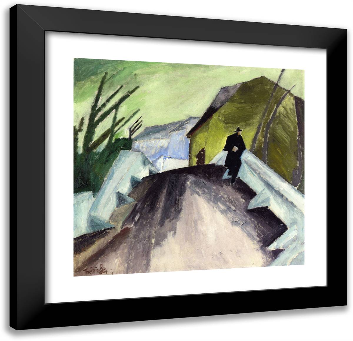 On the Bridge (Ober-Weimar) 21x20 Black Modern Wood Framed Art Print Poster by Feininger, Lyonel