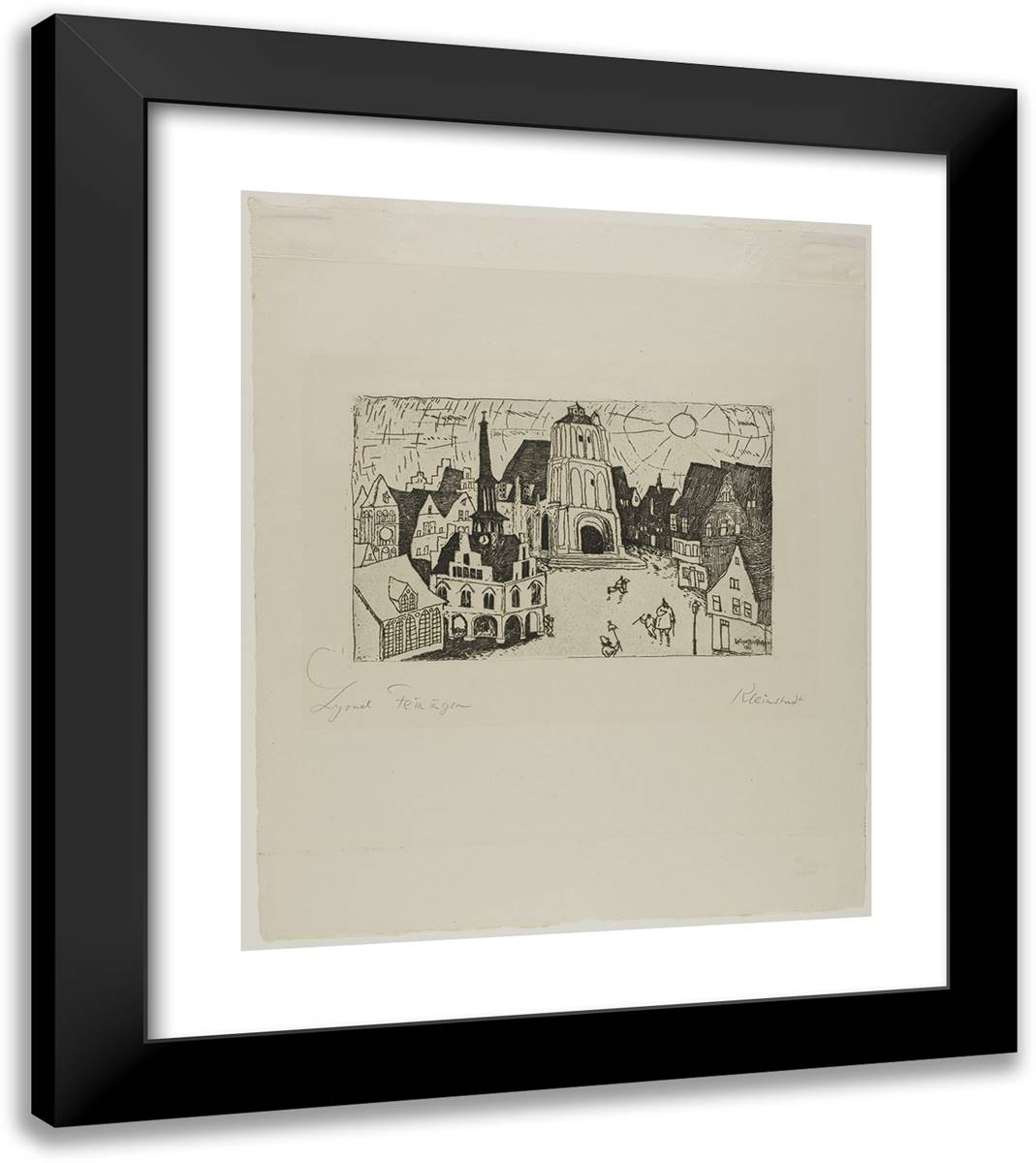 Provincial City (Kleinstadt of Sonnenaufgang in Der Kleinstadt) 20x23 Black Modern Wood Framed Art Print Poster by Feininger, Lyonel