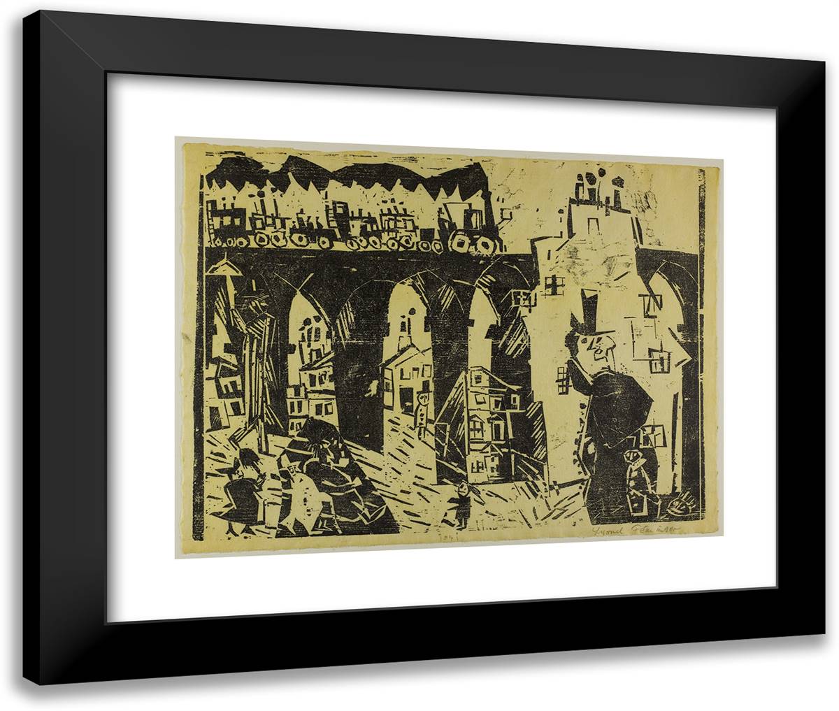 Railway VIaduct 24x20 Black Modern Wood Framed Art Print Poster by Feininger, Lyonel