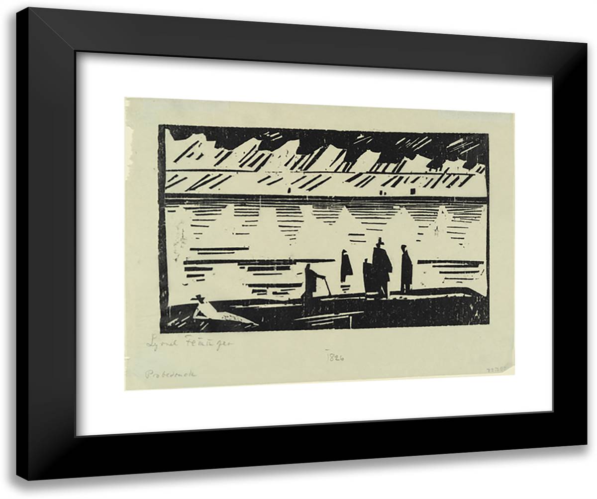 Rainy Day on the Beach (Regentag Am Strande) 24x20 Black Modern Wood Framed Art Print Poster by Feininger, Lyonel
