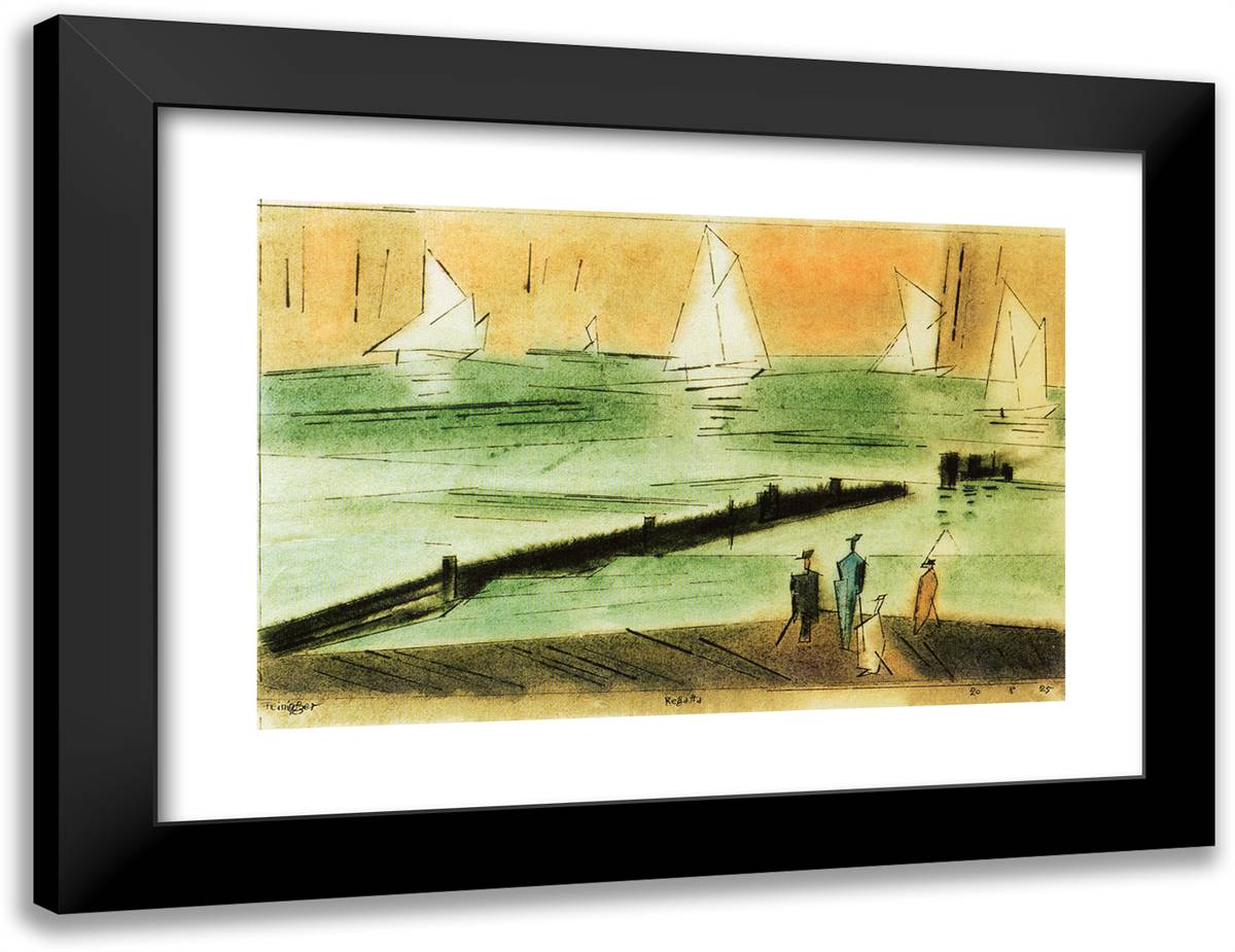 Regatta 24x18 Black Modern Wood Framed Art Print Poster by Feininger, Lyonel