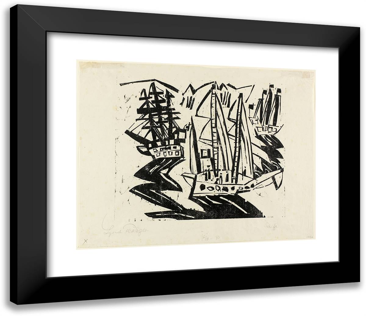 Ships 23x20 Black Modern Wood Framed Art Print Poster by Feininger, Lyonel