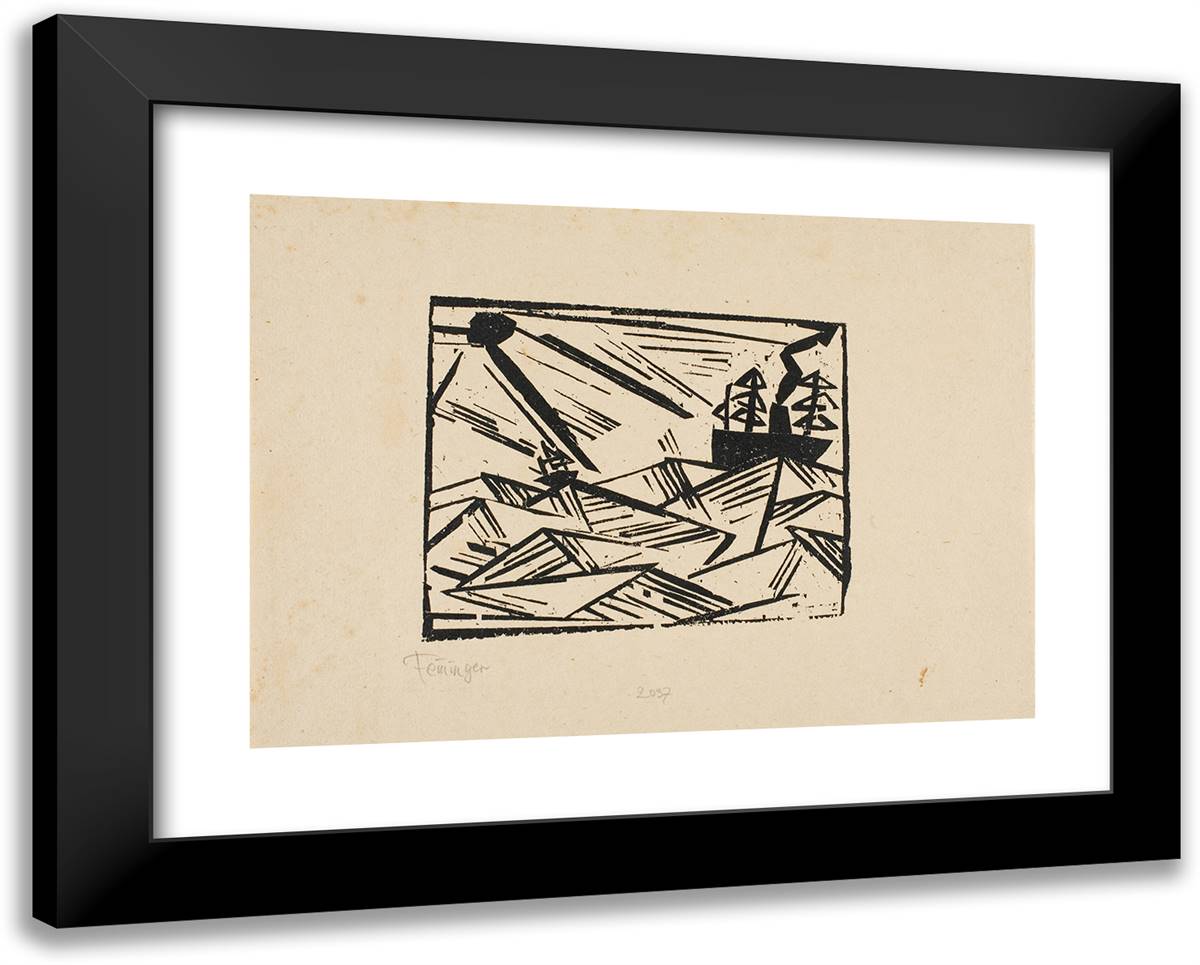 Ships, Waves and Sun 24x19 Black Modern Wood Framed Art Print Poster by Feininger, Lyonel