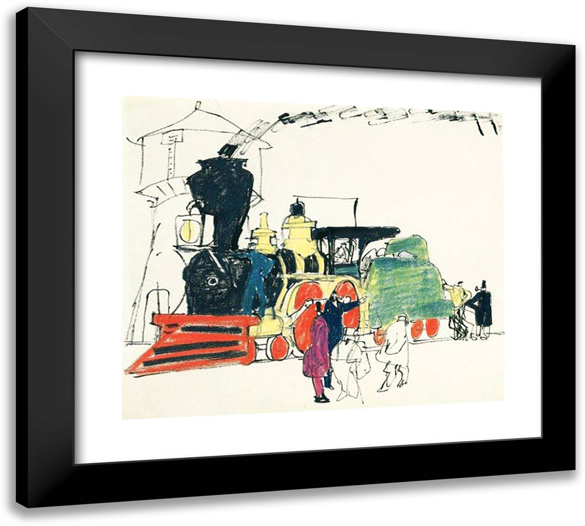 Steam Train 22x20 Black Modern Wood Framed Art Print Poster by Feininger, Lyonel