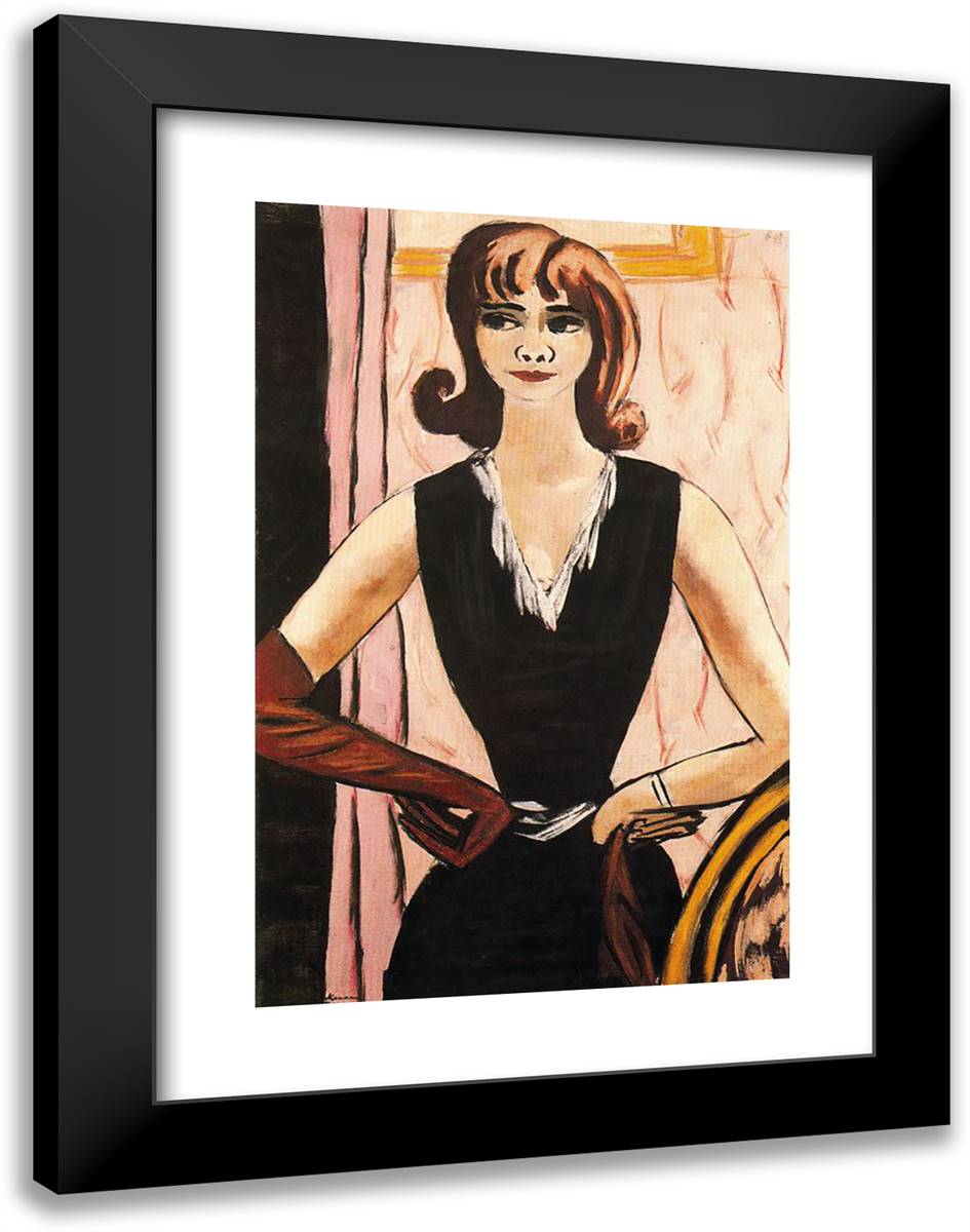 Portrait of Quappi in Pink and Purple 18x24 Black Modern Wood Framed Art Print Poster by Beckmann, Max
