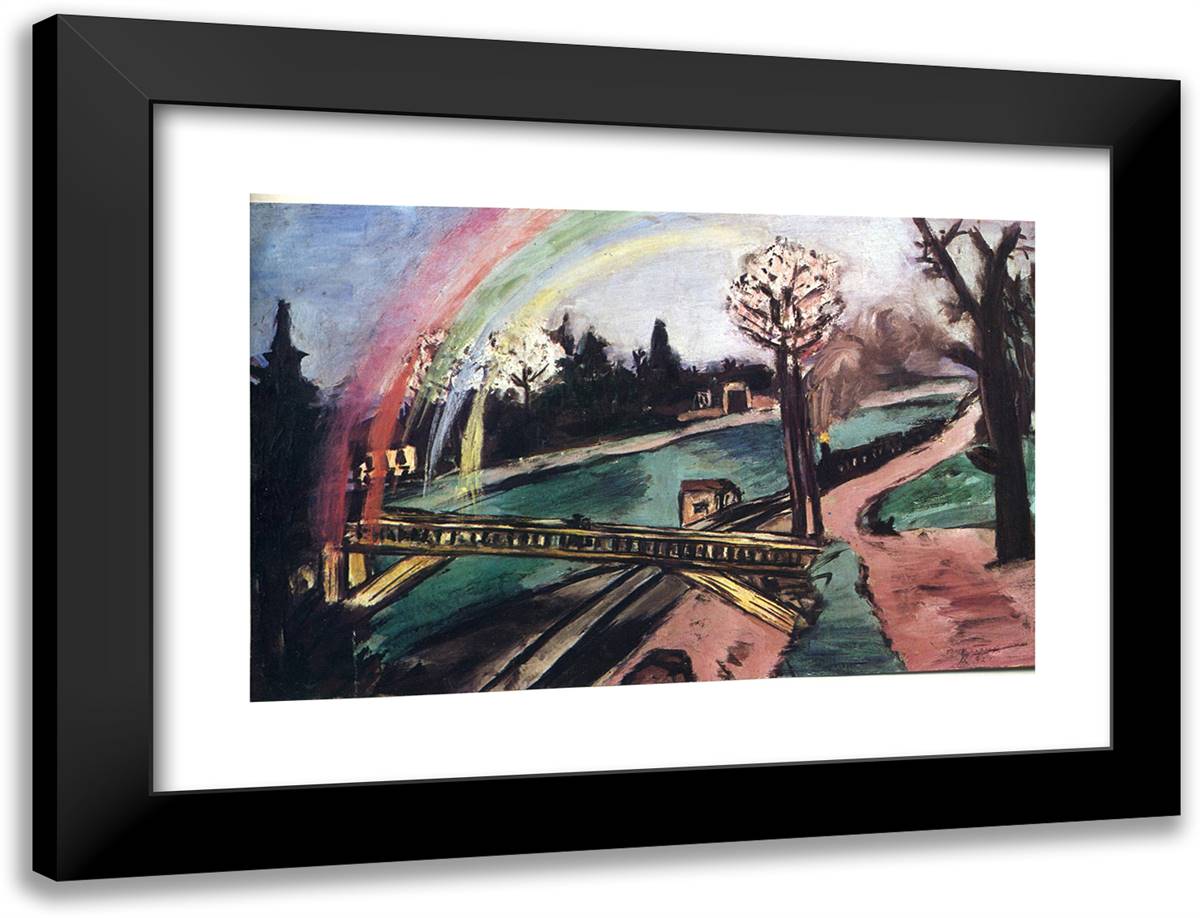 Railway Bridge and Rainbow 24x18 Black Modern Wood Framed Art Print Poster by Beckmann, Max