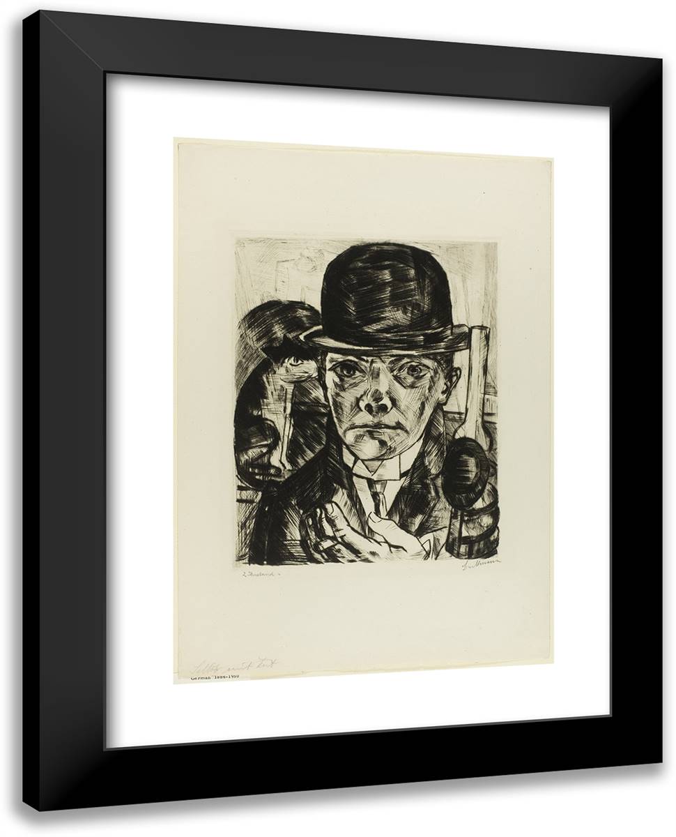 Self-Portrait in Bowler Hat 19x24 Black Modern Wood Framed Art Print Poster by Beckmann, Max