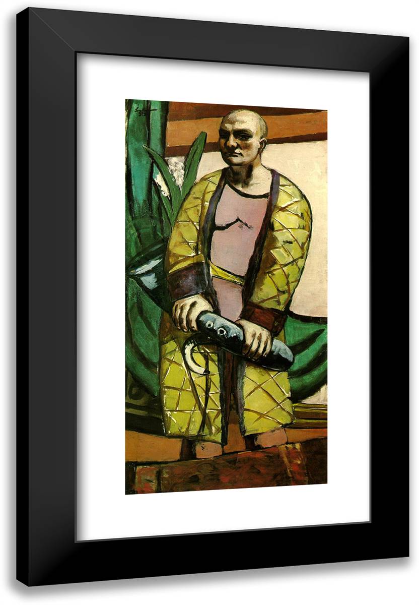 Self-Portrait with a Saxophone 16x24 Black Modern Wood Framed Art Print Poster by Beckmann, Max