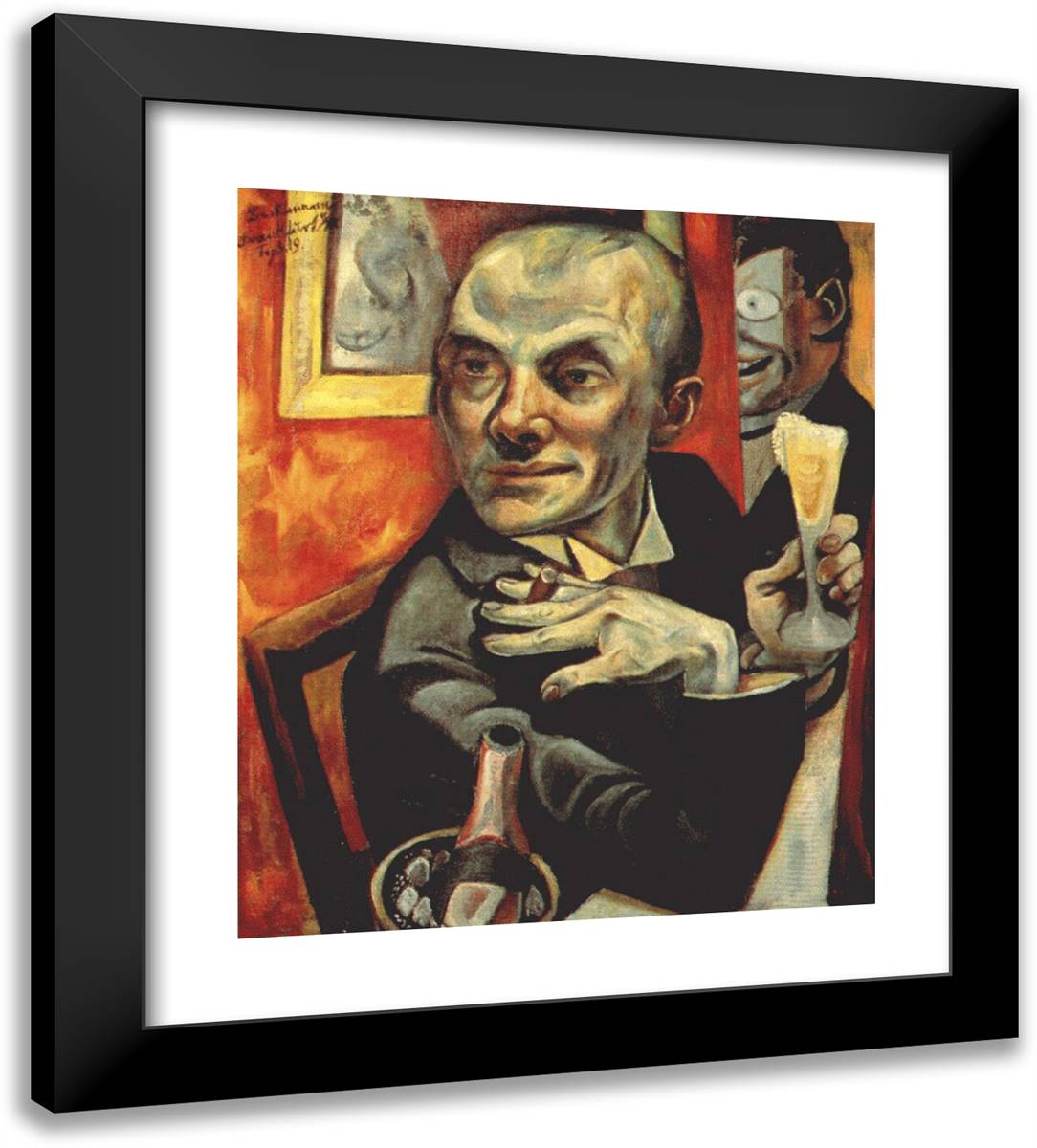 Self-Portrait with Champagne Glass 20x22 Black Modern Wood Framed Art Print Poster by Beckmann, Max