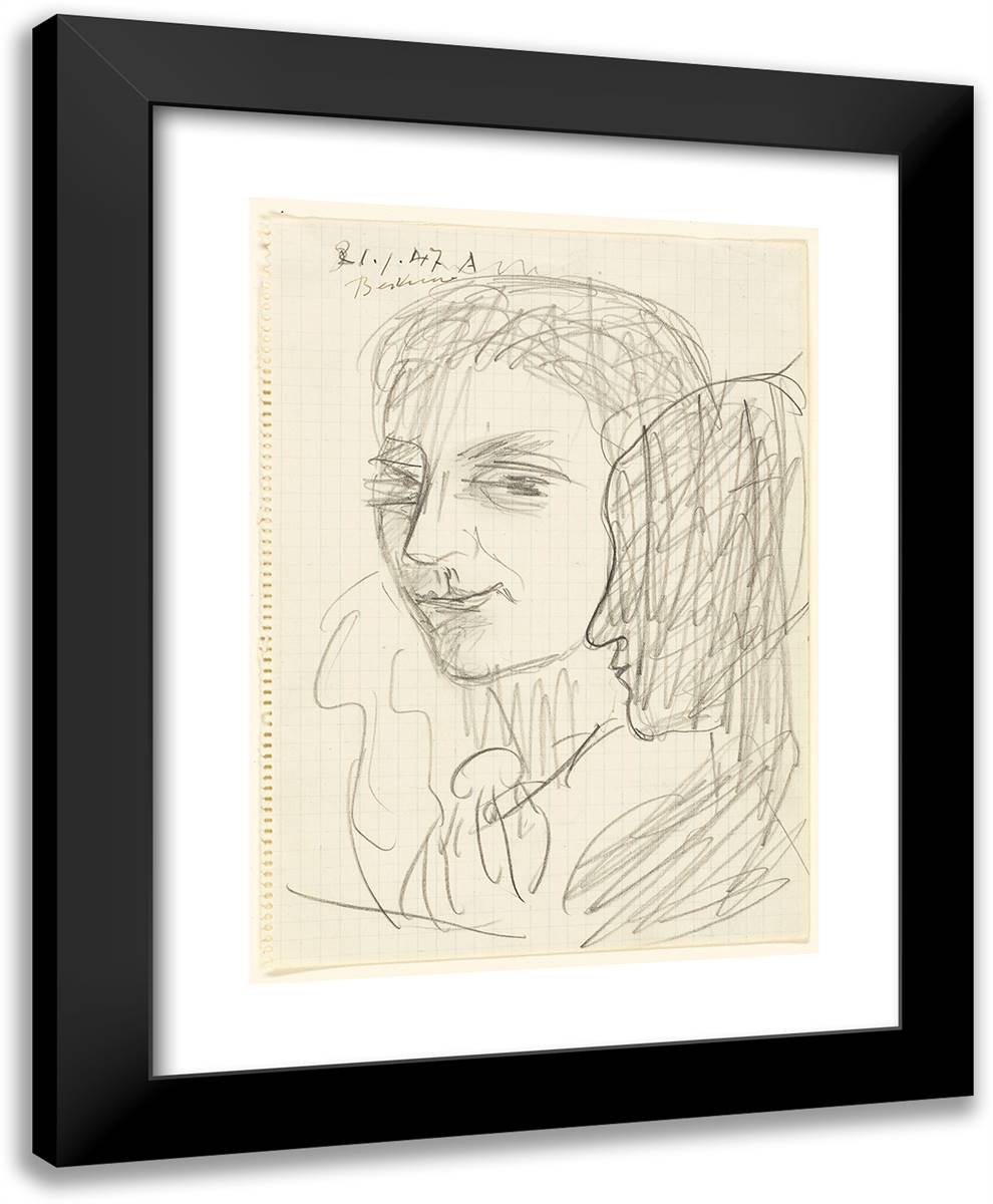 Study of Two Heads 19x24 Black Modern Wood Framed Art Print Poster by Beckmann, Max