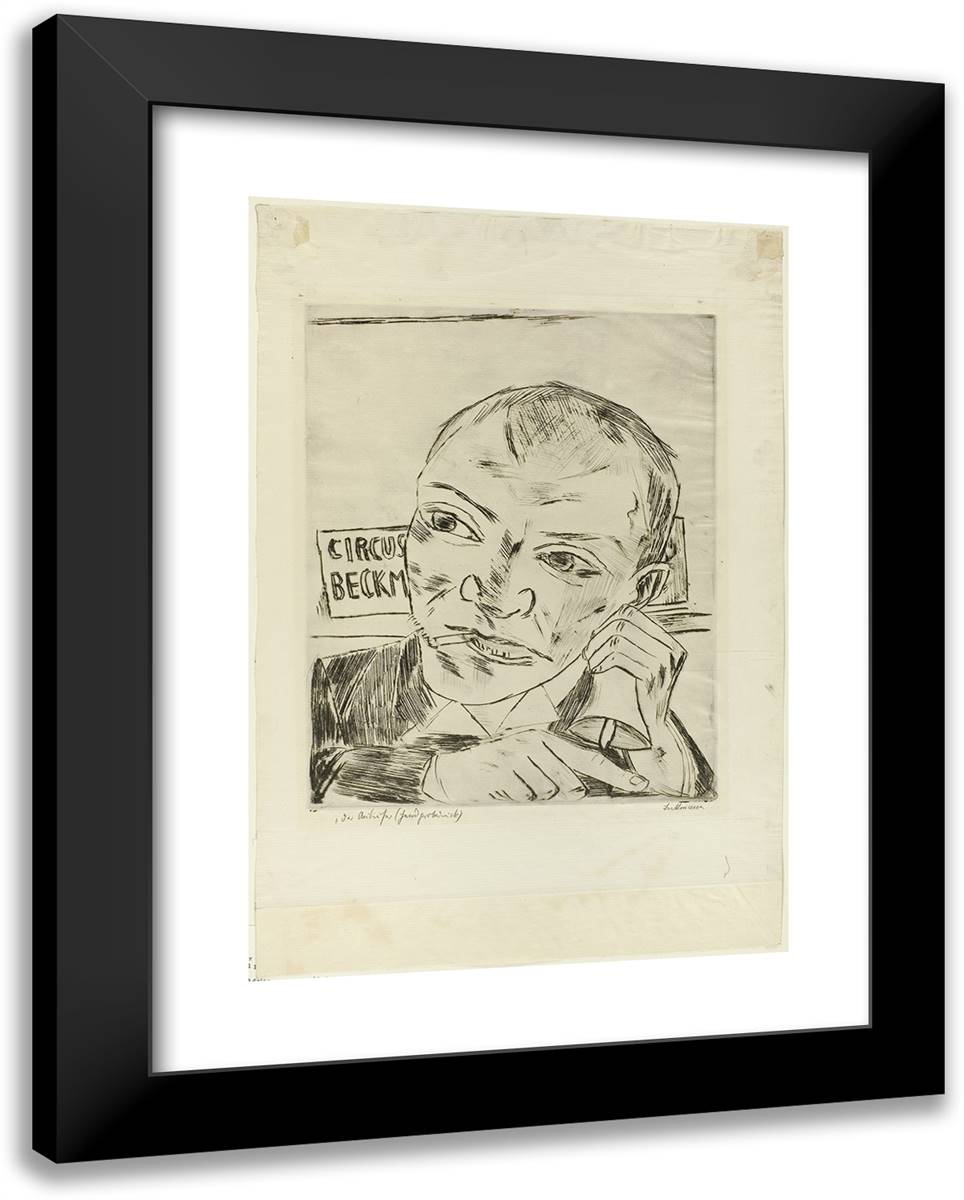 The Barker (Self-Portrait), Plate One from Der Jahrmarkt 19x24 Black Modern Wood Framed Art Print Poster by Beckmann, Max