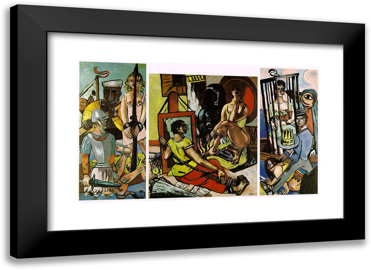 Triptych of the Temptation of St. Anthony 24x17 Black Modern Wood Framed Art Print Poster by Beckmann, Max