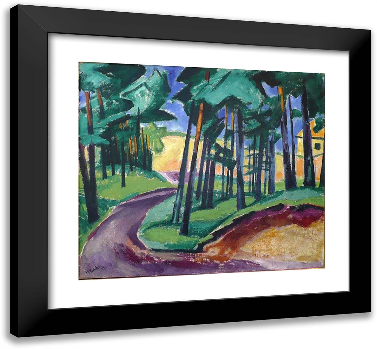 A Yellow House 22x20 Black Modern Wood Framed Art Print Poster by Pechstein, Max