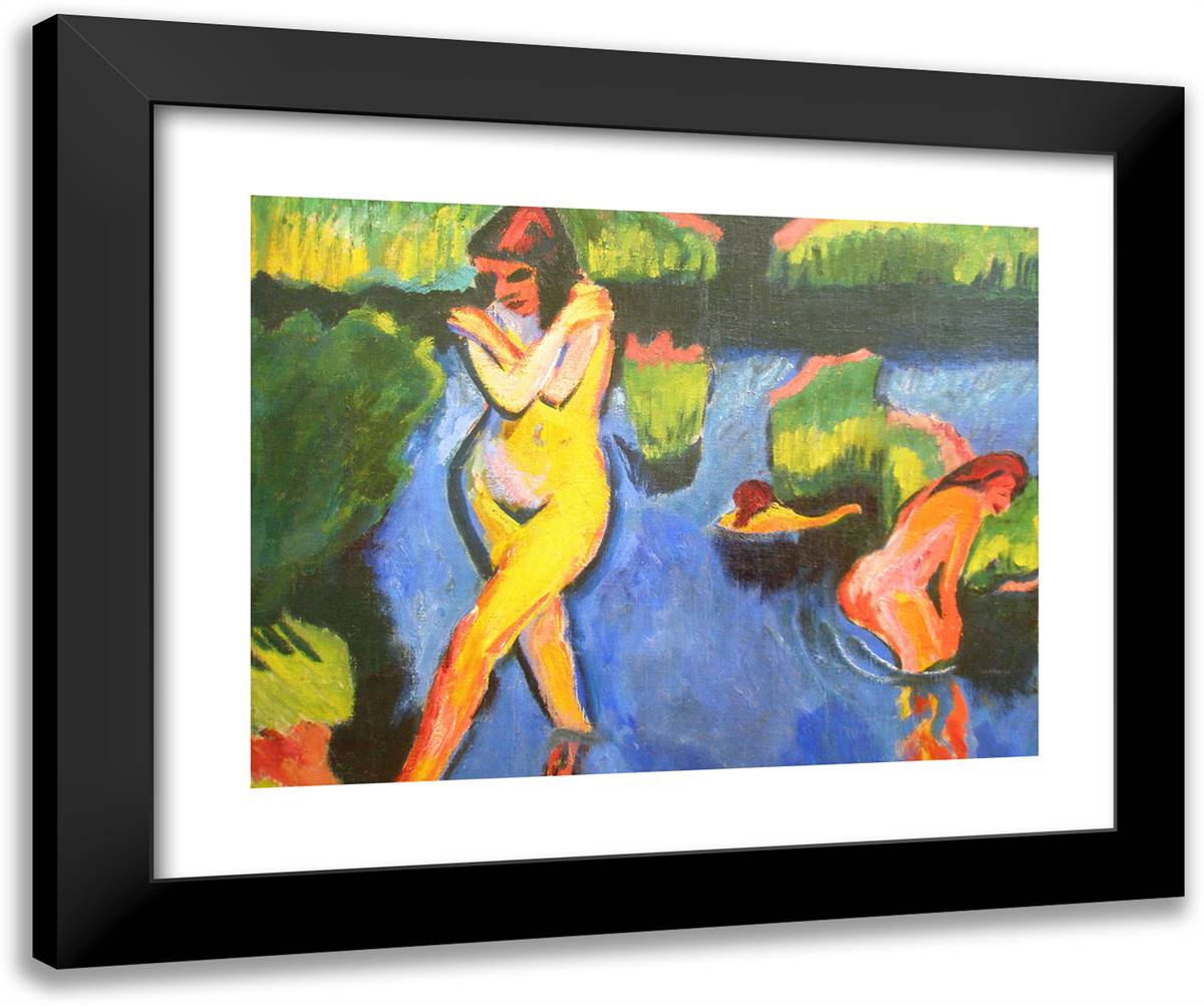 Bank of a Lake 24x20 Black Modern Wood Framed Art Print Poster by Pechstein, Max