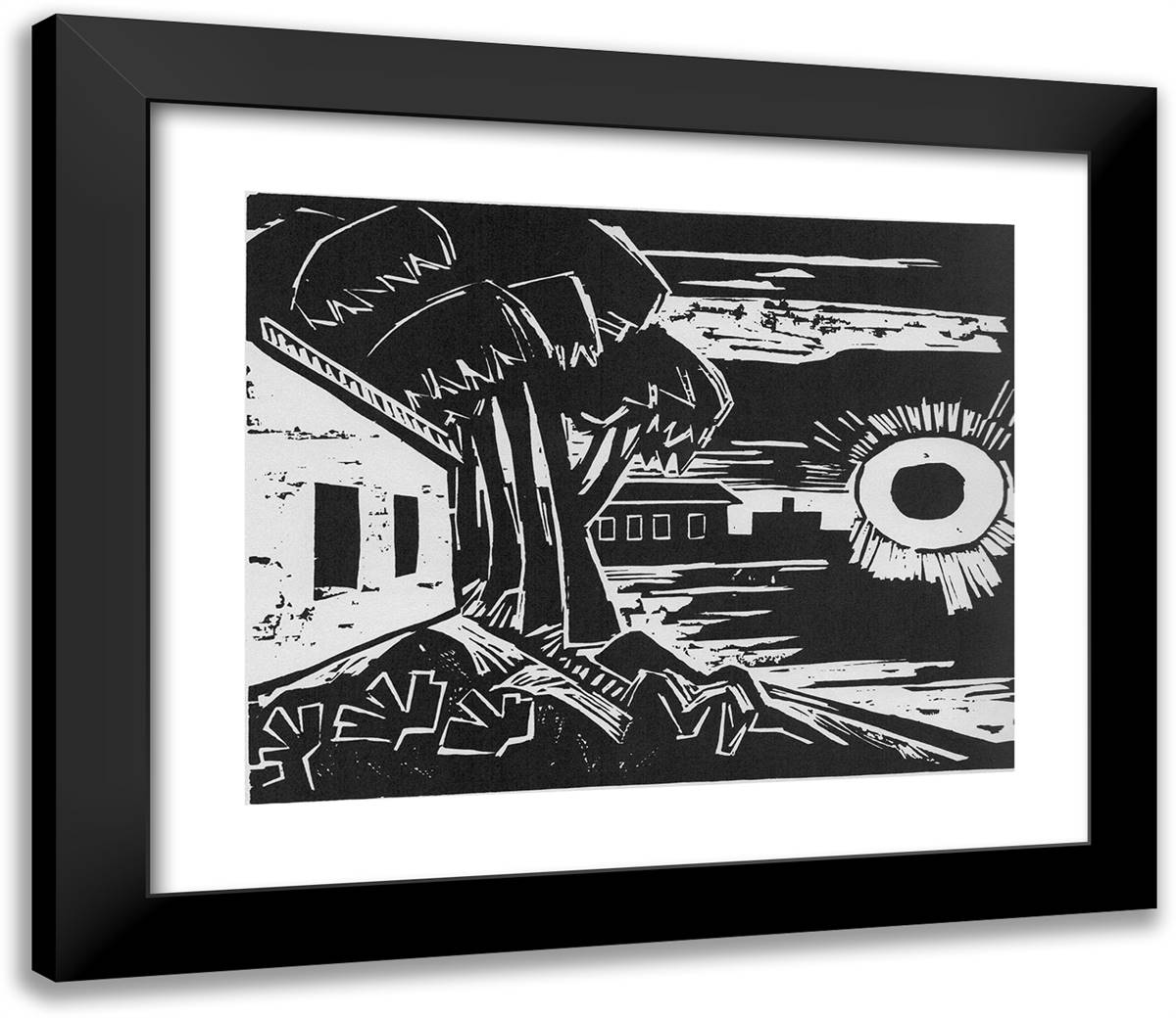 Die Sonne Sturzt 23x20 Black Modern Wood Framed Art Print Poster by Pechstein, Max