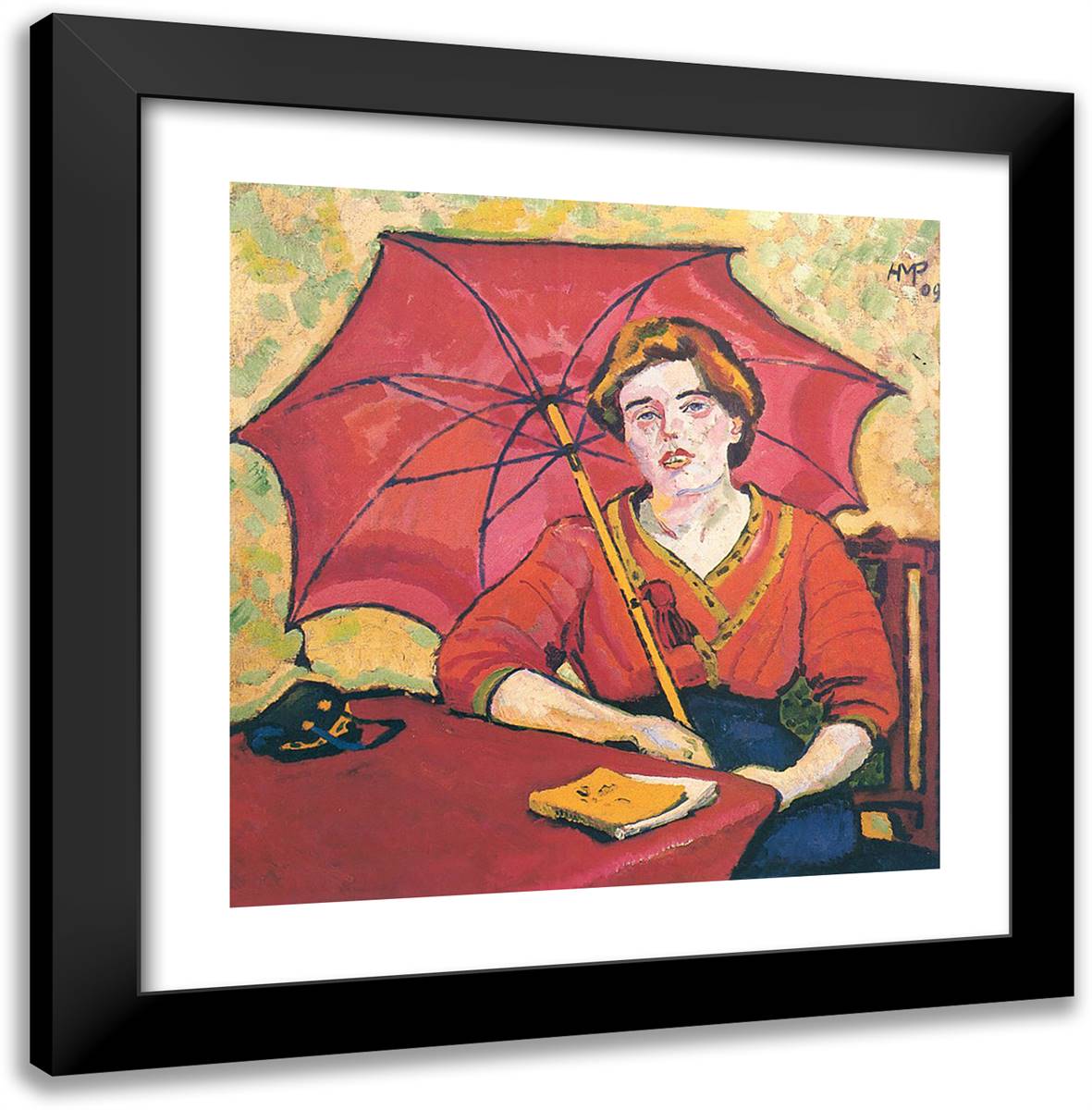 Girl in Red with a Parasol 20x20 Black Modern Wood Framed Art Print Poster by Pechstein, Max