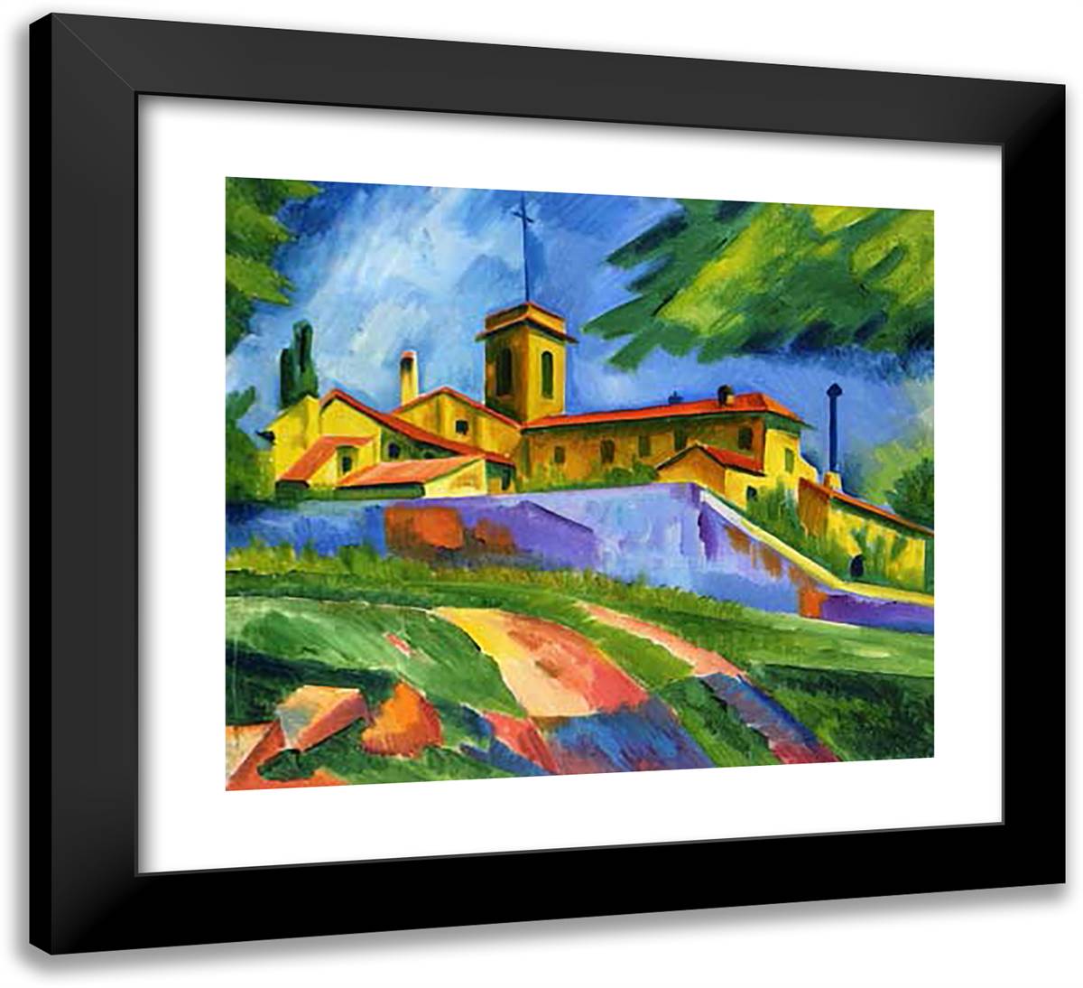 Italian Church - Convent of San Gimignano 22x20 Black Modern Wood Framed Art Print Poster by Pechstein, Max