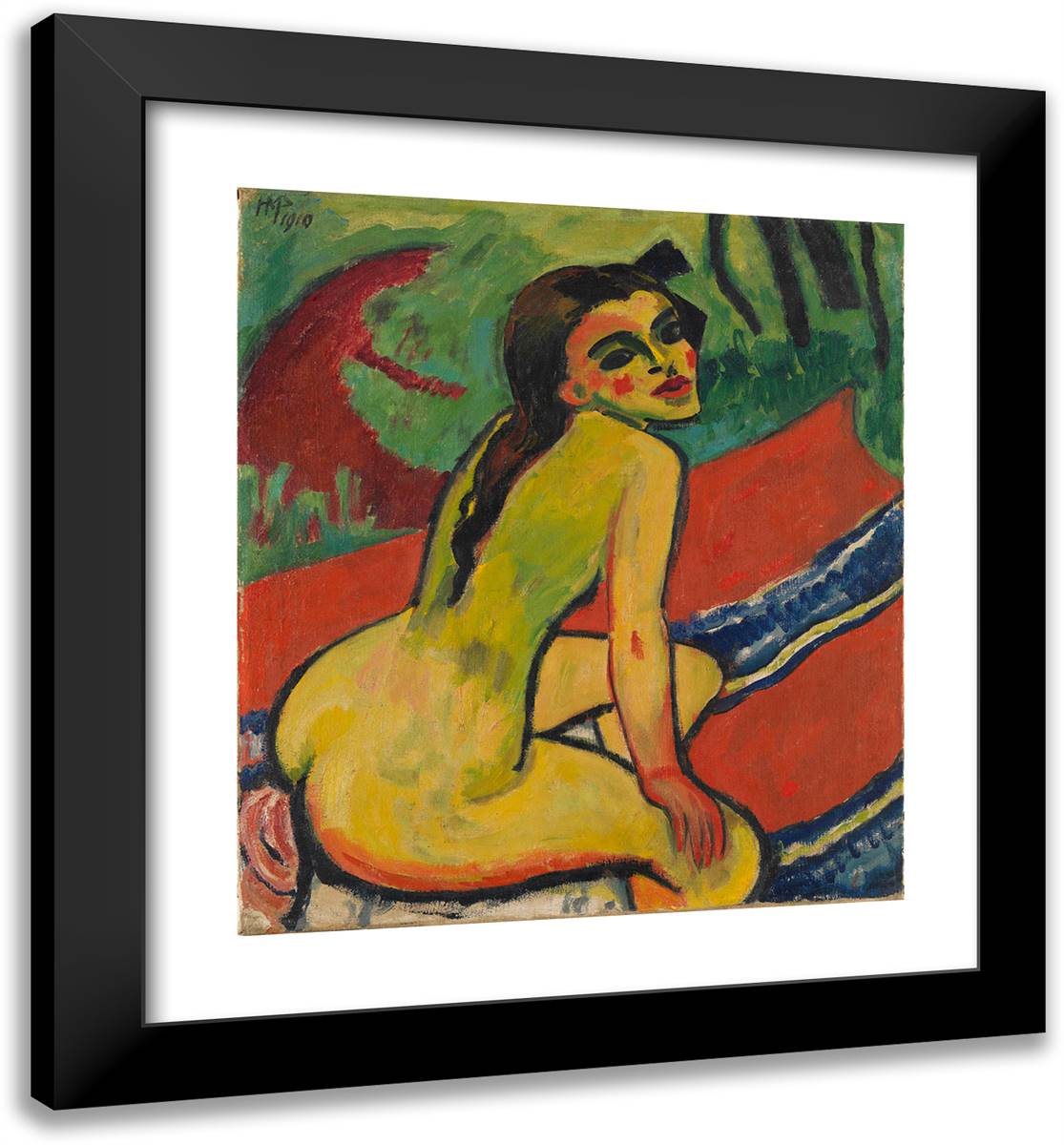 Madchen. Sitzender Weiblicher Akt 20x22 Black Modern Wood Framed Art Print Poster by Pechstein, Max