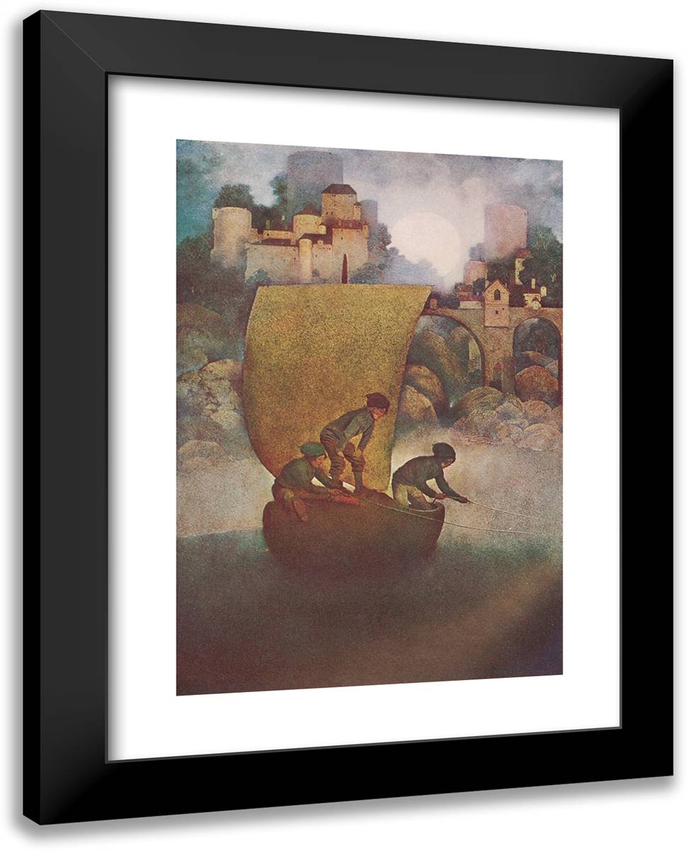 Wynken, Blynken, and Nod 19x24 Black Modern Wood Framed Art Print Poster by Parrish, Maxfield