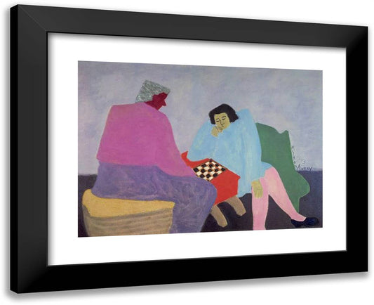 Checker Players 24x19 Black Modern Wood Framed Art Print Poster by Avery, Milton