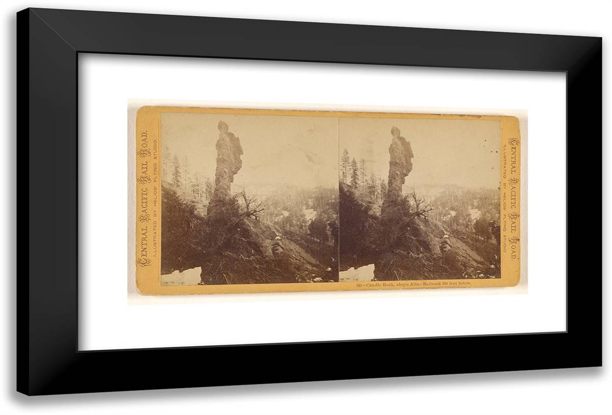 Candle Rock, Above Alta - Railroad 500 Feet Below. 24x16 Black Modern Wood Framed Art Print Poster by Muybridge, Eadweard