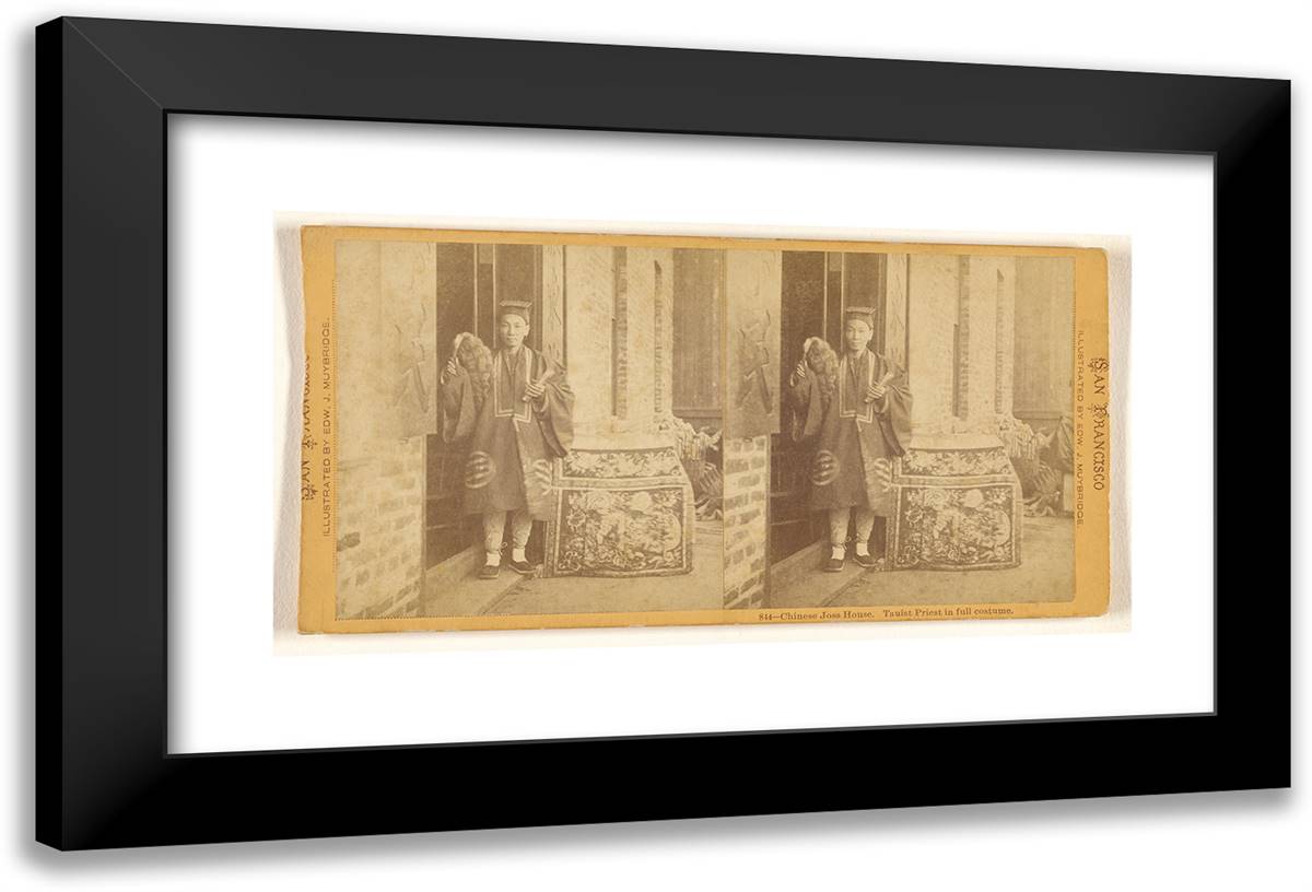 Chinese Joss House. Tauist (Sic) Priest in Full Costume. 24x16 Black Modern Wood Framed Art Print Poster by Muybridge, Eadweard