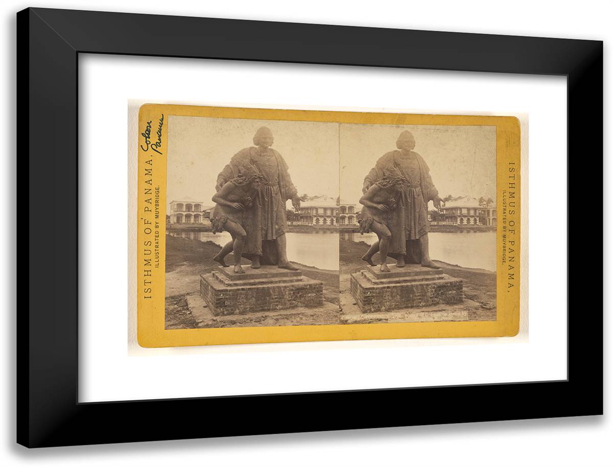 Colon (Aspinwall.) Statue of Columbus Given by Empress Eugen 24x18 Black Modern Wood Framed Art Print Poster by Muybridge, Eadweard