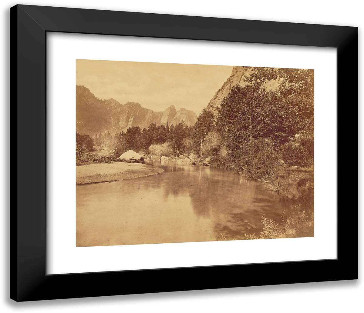 Discovery Rocks. Valley of the Yosemite. 23x20 Black Modern Wood Framed Art Print Poster by Muybridge, Eadweard