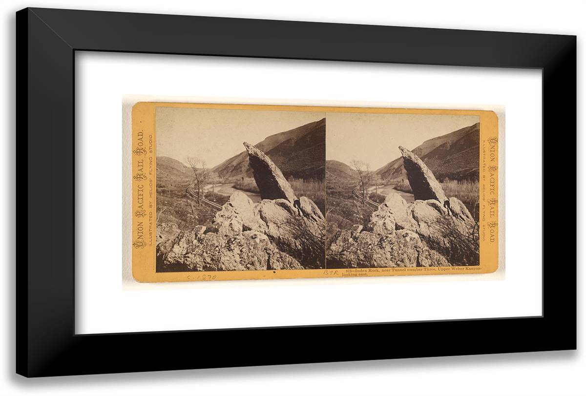 Index Rock, Near Tunnel Number Three, Upper Weber Kanyon (Si 24x16 Black Modern Wood Framed Art Print Poster by Muybridge, Eadweard