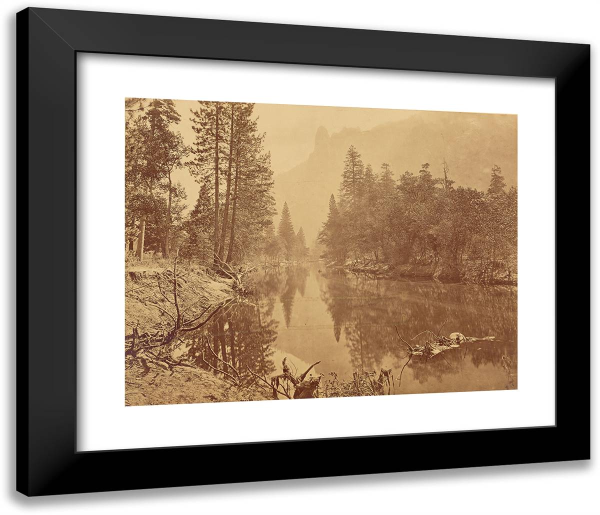 Loya. Valley of the Yosemite. (The Sentinel.) 3570 Feet High 23x20 Black Modern Wood Framed Art Print Poster by Muybridge, Eadweard