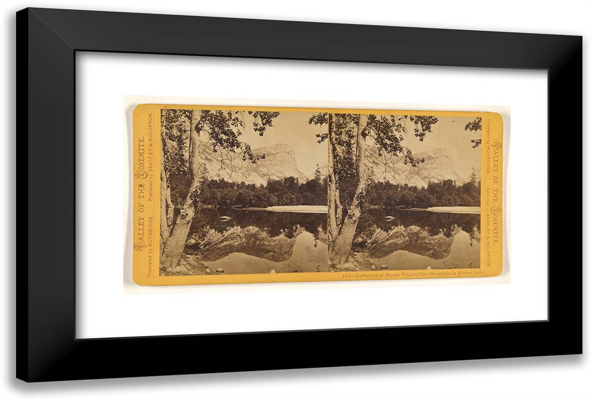 Reflection of Mount Waiya (Pine Mountain) in Mirror Lake. 24x16 Black Modern Wood Framed Art Print Poster by Muybridge, Eadweard
