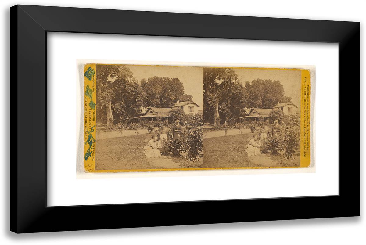 Residence of P.F. Davie, Menlo Park 24x16 Black Modern Wood Framed Art Print Poster by Muybridge, Eadweard